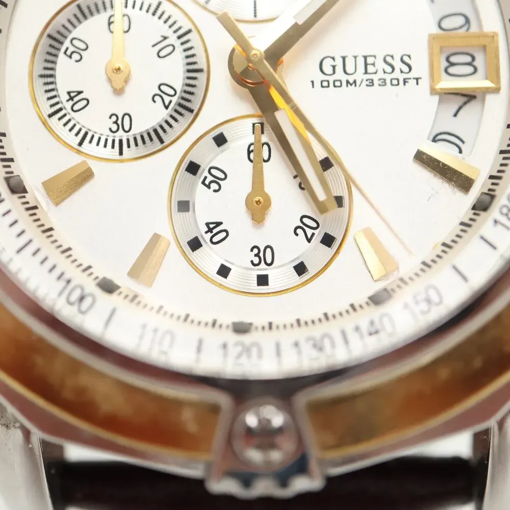Guess Two Tone Split Second Chronograph 46mm Watch Brown Leather w New Battery - Picture 7 of 16